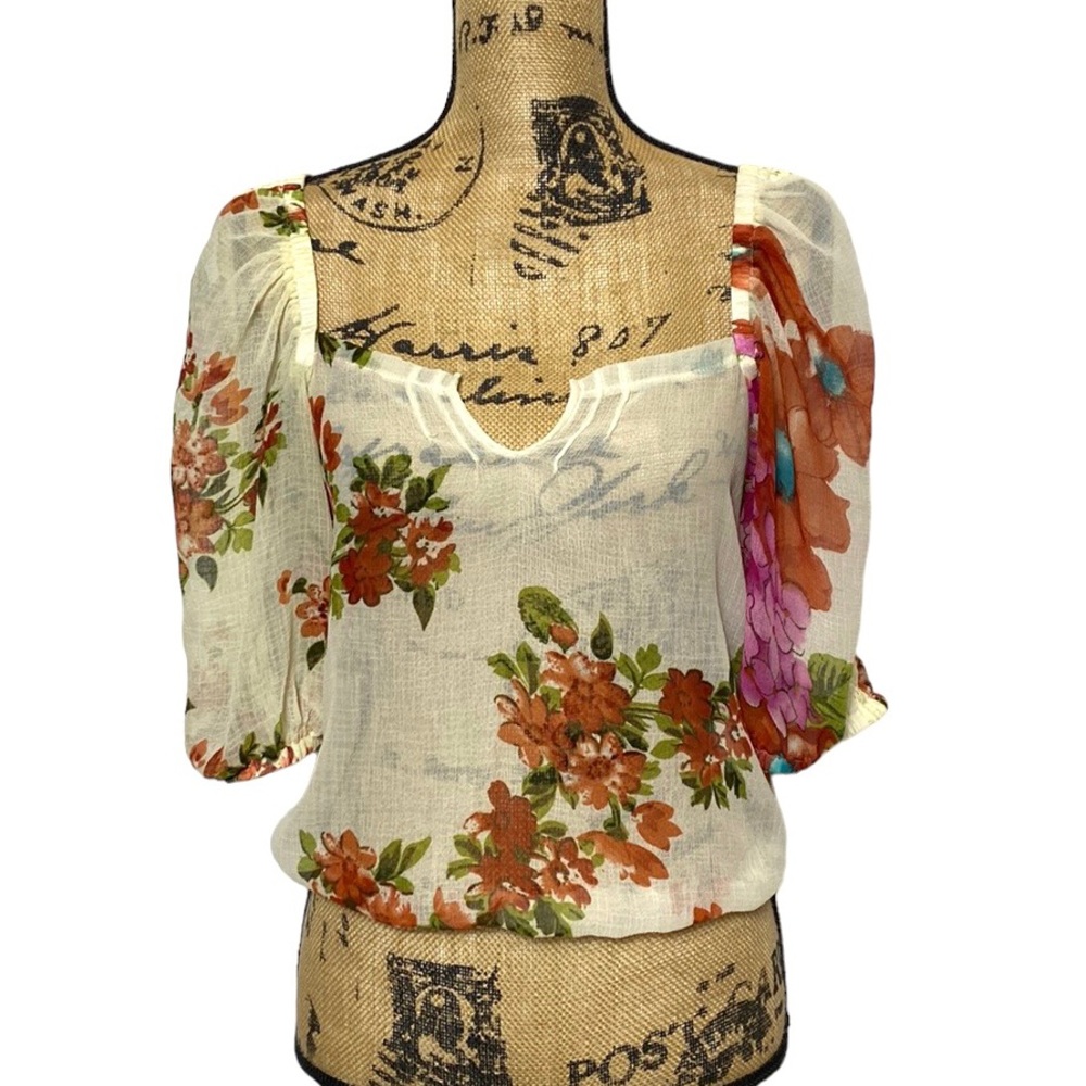 Golden State Jeans Co Floral Semi-Mesh Crop Top S